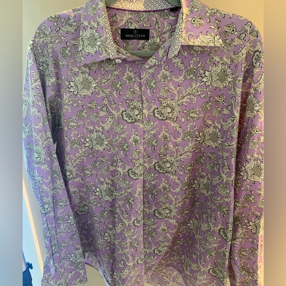 Bugatchi UOMO Paisley Purple Men's Dress shirt Size Large